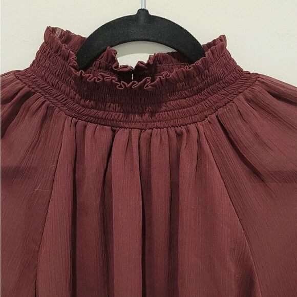 JOIE LImited Edition smocked neck wine blouse Size L - Picture 8 of 16